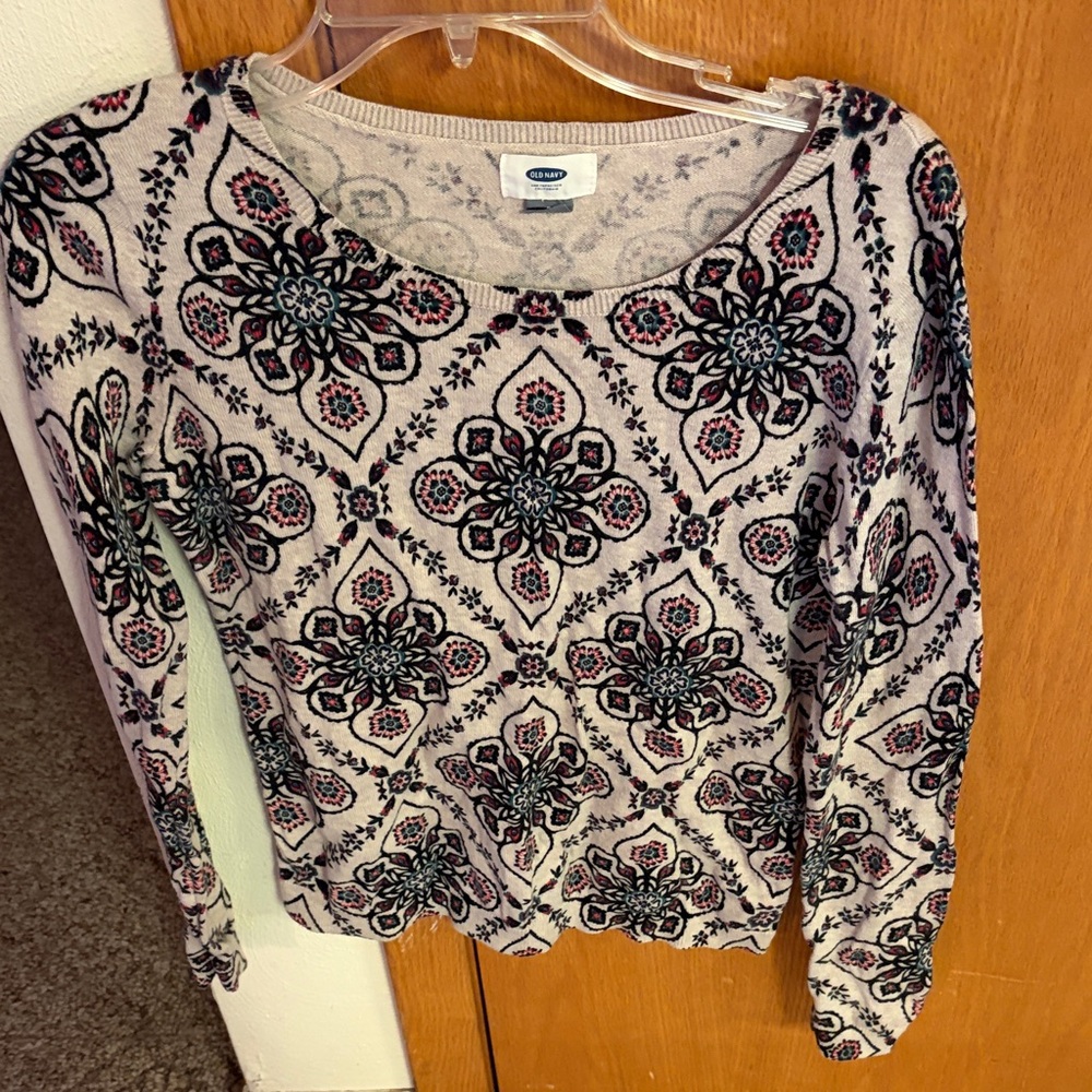 Old Navy Women's Long Sleeve Top - Black and Pink Pattern